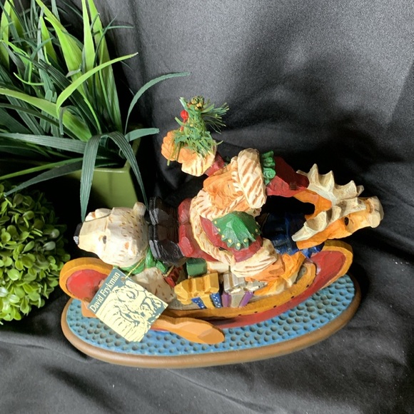 Vintage 1999 David Frykman Folk art Santa in Canoe with Polar Bear & Reindeer - Picture 5 of 12